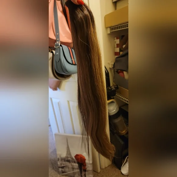 Human Hair brown color highlighted Ponytail extensions, super good condition